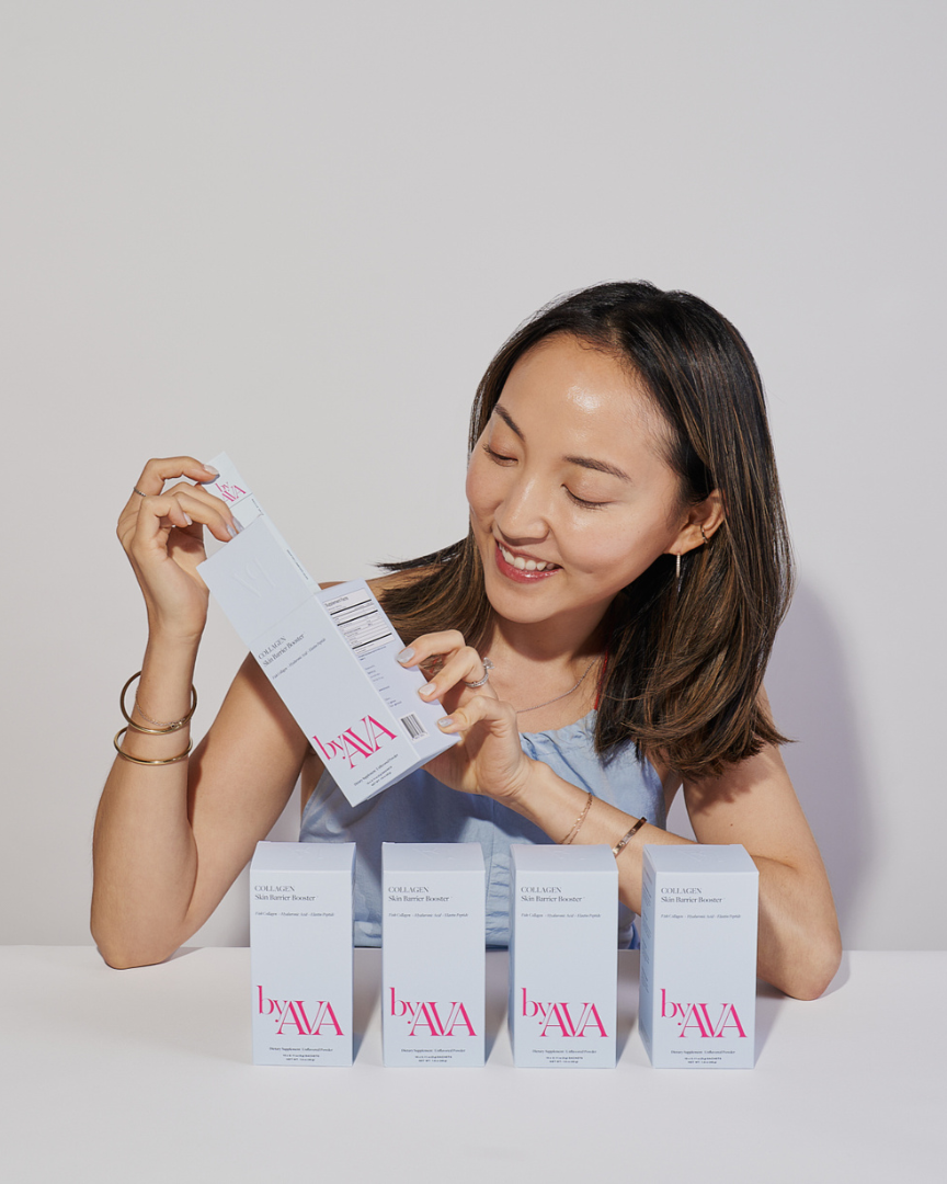 Collagen skin barrier booster, Ava with product